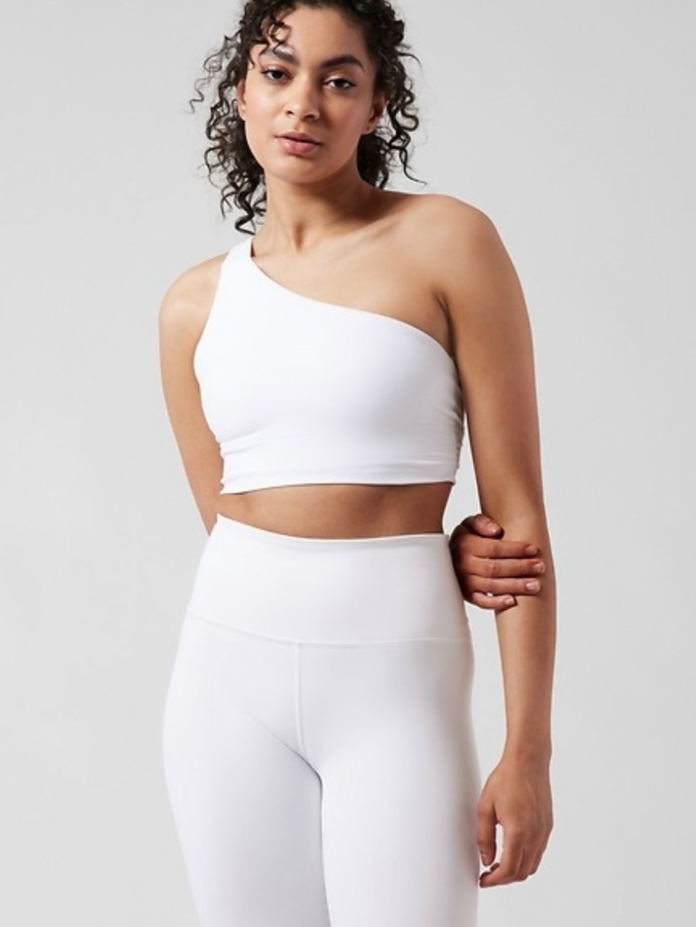 One-Shoulder White Sports Bra - Asymmetric Support Crop